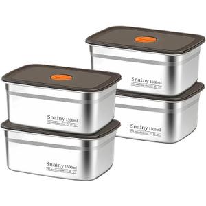 4-Pack] 1500ml Bento Box Food Storage Container, SUS316L Stainless Steel Plates with Lids, Leakproof Rectangle Storage Pan for Meal Prep, Fridge, Freezer & Lunch