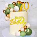 JeVenis Sage Green Happy 70 Birthday Cake Decoration Gold Balls Happy Birthday Sign for Sage Green Party Supplies Favors