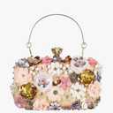 Selighting Colorful Flower Clutch Purse for Women Formal Evening Bag Beaded Pearl Purse for Wedding Prom Party Handbags
