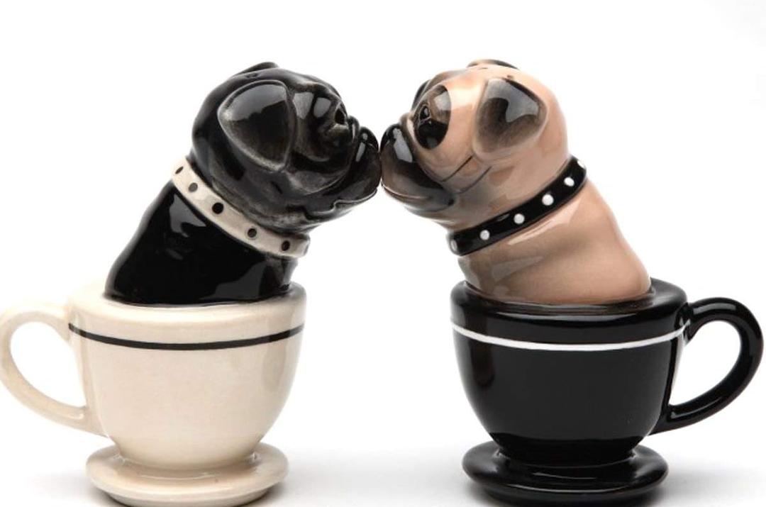 Tea Cup Pugs Magnetic Ceremic Salt and Pepper Shakers