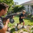 Electric Water Gun with LED Sight, Rechargeable Battery, High Capacity Drum Magazine, Black (Transparent) Ages 3+