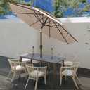 10FT Patio Umbrella 3 Tiers Outdoor Market Umbrella w/Push Button Tilt, Crank, UV and Waterproof Table Umbrella for Garden, Pool, Backyard, Deck, Lawn, Beige