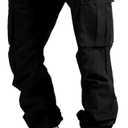 HUNGSON Mens Cargo Pants Drawstring Casual Hiking Pants Joggers Athletic Trousers Cotton Loose Straight Sweatpants for Men (Black, 34)