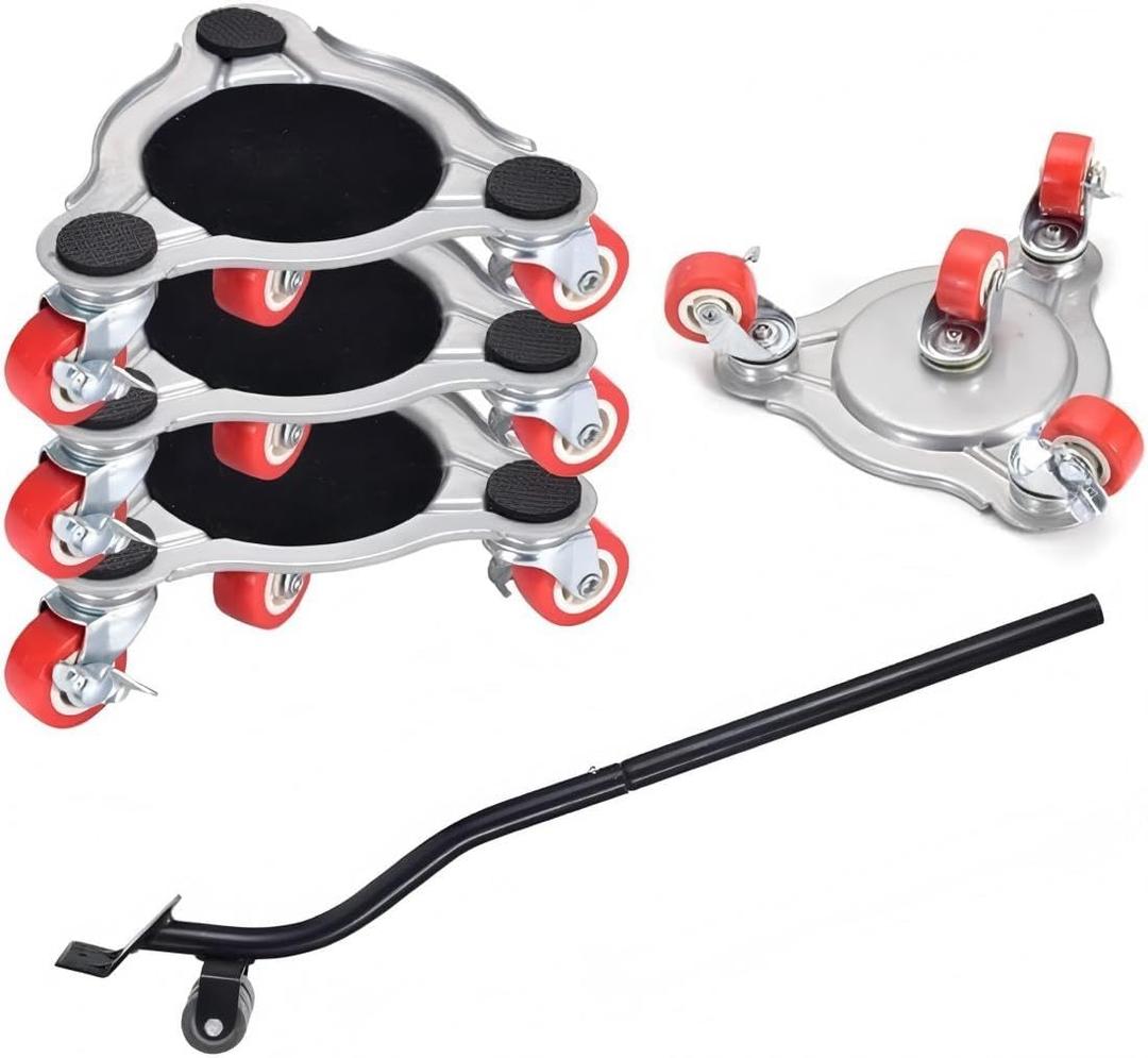 Furniture Dolly Mover with 4 Wheels, Set of 4 Heavy-Duty Dollies, Non-Slip Pads & Pry Bar, 500kg Capacity, for Moving Heavy Furnitures