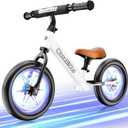 WaveSlider Colorful Lighting Balance Bike, Toddler Balance Bike 2 Year Old, No Pedal Push Bike with 12" Real Rubber Wheels, Pump, Safety Pad and Footrest, Kids Bike for Toddlers 2-5