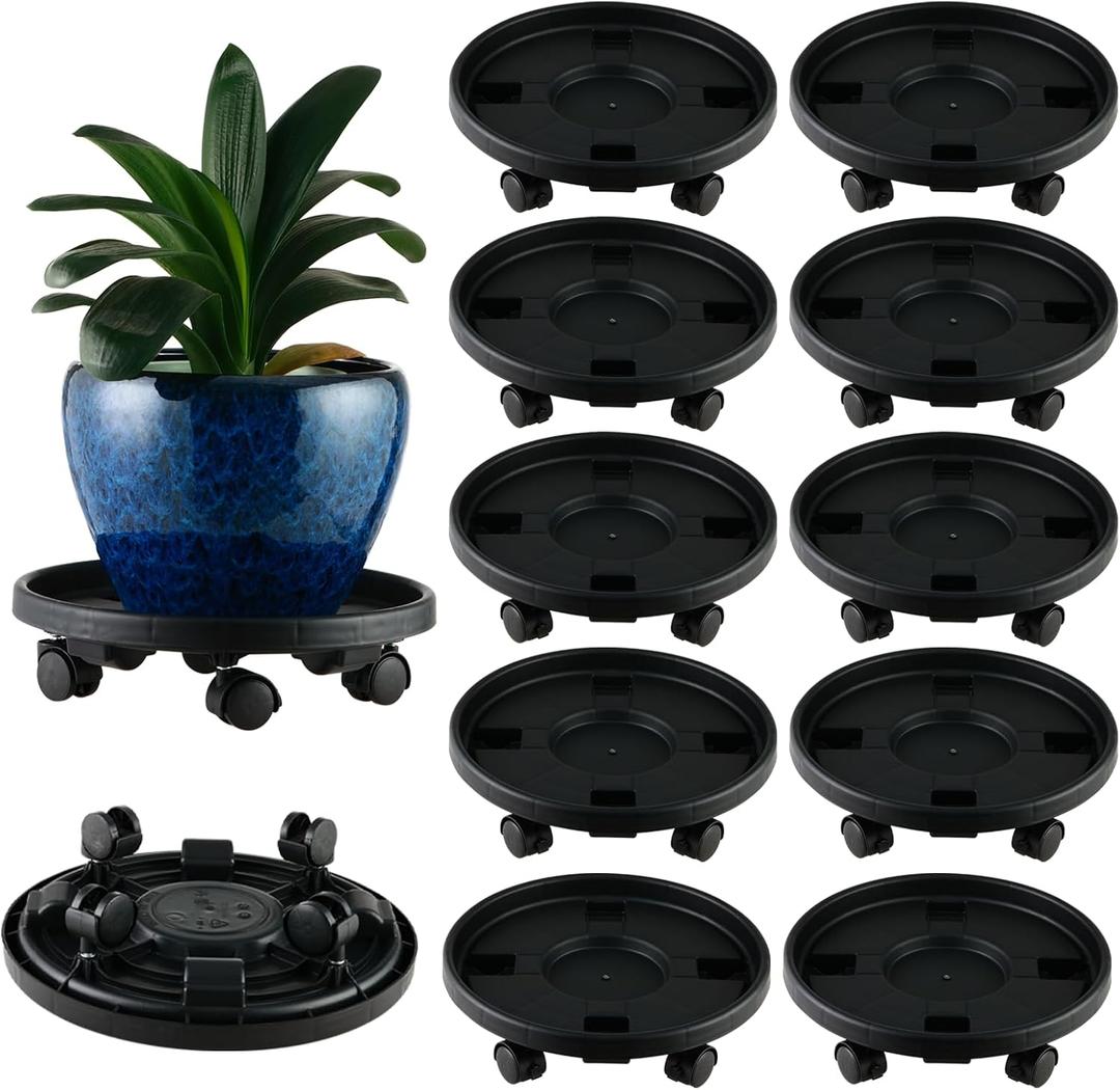 10 Packs Large Plant Caddy with Wheels 13" Rolling Plant Stands Heavy-duty Plastic Plant Roller Base Pot Movers Plant Saucer on Wheels Indoor Outdoor Plant Dolly with Casters Planter Tray Black