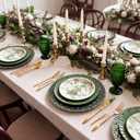 12 Pcs 13 Inch Teal Gold Charger Plates Bulk Embossed Peacock Design Plastic Serving Plates Round Decorative Serving Plate for Table Setting, Wedding, Dinner, Party, about 13 inches