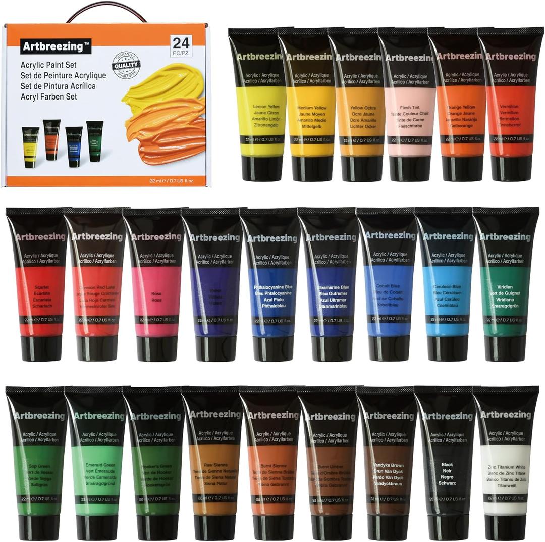 Acrylic Paint Set,24 Colors 0.74 oz/22ml Tubes,Highly Pigment Art Paints for Canvas,Wood,Fabric,Paper, Giftable Choice for Artists,Beginner to Pro (24 Colors)