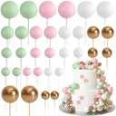 ASTARON Ball Cake Topper, 32 Pcs Foam & Wire Decorations, Mini Balloons Cake Topper Sticks, 4 Colors & Sizes for Wedding Party Birthday Cake Decorating
