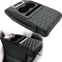 Universal Car Multifunctional Armrest Heightening Pad Microfiber Leather Black Multifunctional Car Armrest Cushion Storage Cup Holder Phone Storage Slot