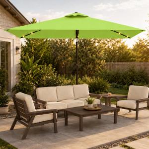 Patio Kingdom 6.5 x 10ft Rectangular Patio Umbrella with Solar Lights, 16 LED Lighted Market Umbrella with Push-Button Tilt and Crank, 6 Sturdy Iron Ribs for Garden, Deck, Pool, Apple Green