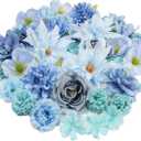 56 PCS Faux Flower Heads Combo Blue Silk Flowers Mix Peony Rose Hydrangea Fake Florals for DIY Crafts Graduation Cap Wedding Centerpieces Arrangements Party Bridal Baby Shower Home Decorations