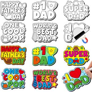 QOUBAI 36 Set Father's Day Crafts for Kids Bulk Happy Fathers Day Magnets Color Your Own Crafts Best Dad DIY Craft Gifts for Classroom School Home Activities Project Game, 4.76 x 3.58 inches