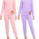 2 Set Girls Thermal Underwear Sets Kids Double-Sided Fleece Lined Long Johns Base Layer Top and Bottom for Cold Weather, M