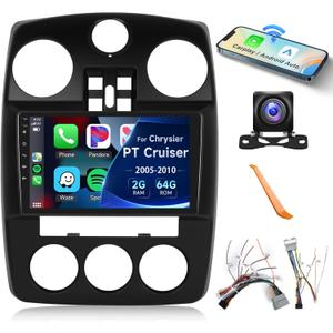 2+64G- for Chrysler PT Cruiser 2005-2010 Car Radio with Wireless Carplay/Android Auto,Android Car Stereo 9 Inch Touch Screen GPS Navigation WiFi Bluetooth FM/RDS Mirror Link SWC Backup Camera