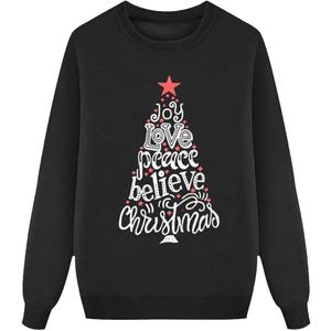 Black Pajamas Joy Love Peace Believe Christmas Set Long Sleeve Shirt Pants, Size: Kids 6–8