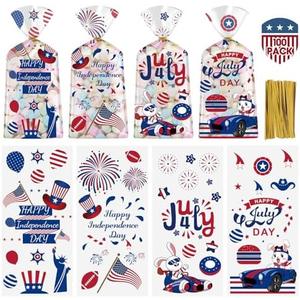 Litmitfu 100 Pcs 4th of July Treat Bags - Happy Patriotic Day Plastic Cellophane Bag, Clear Fourth of July Gift Goodie Candy Favor Bags with Gold Twist Ties for Independence Day Party Favors Supplies Litmitfu 100 Pcs 4th of July Treat Bags - Happy Patriotic Day Plastic Cellophane Bag, Clear Fourth of July Gift Goodie Candy Favor Bags with Gold Twist Ties for Independence Day Party Favors Supplies