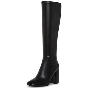 SOVANYOU Black Knee High Boots Leather Tall Black Boots for Women Chunky Heeled Long Boot Square Toe Go-Go Boot. 7.5