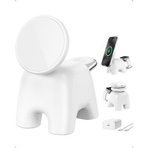 AOKAOK Foldable Wireless Charging Station, 15W Magnetic Fast Charger Stand for iPhone 17 16 15 14 13 12 Pro Max&Apple Watch&Airpods, 2in1 Charger for Home/Office/Travel(30W Adapter Included)
