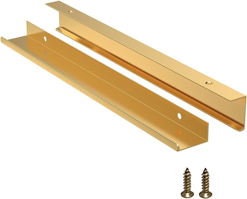 5 Pack Edge Gold Hidden Drawer Door Cabinet Handle Aluminum Alloy Finger Bar Pull Concealed Furniture Hardware Back Mount Dresser Handles for Kitchen Bathroom 300mm(11.8 Inch)