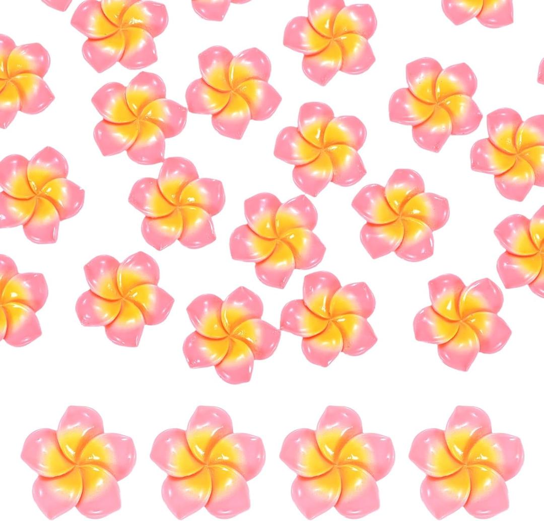 M METERXITY 19-Pcs Resin Flowers, 0.98inch/2.5cm Artificial Plumeria Flowers Flatback Mini for DIY Crafts/Dress/Wedding/Party Decoration, Fake Hawaiian Petals [Fuchsia]