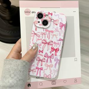 for iPhone 15 Case, Cute Pink Bows Pattern Aesthetic Phone Case, Raised Camera Protection Soft Slim TPU Shockproof Protective Phone Cover for Girls Women - Pink