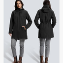 SaphiRose Women's Waterproof Rain Jacket with Fleece Lining Hooded Windbreaker Long Warm Outdoor Softshell Coat.L