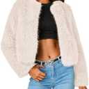 PRETTYGARDEN Women's 2026 Winter Coats Fleece Cropped Jacket Faux Fur Long Sleeve Pockets Shaggy Warm Outerwear Fall Clothes, M