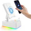Wireless Induction Bluetooth Speaker, 5-in-1 Foldable Phone Holder, 1500mAh Emergency Charging, Colorful LED Ambient Light, Tech Gadgets Gifts for Men Women, for iPhone Android Tablet, Ivory