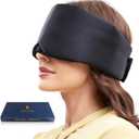Real Silk Sleep Mask, 100% Blackout Eye Mask, Adjustable Sleeping Mask for Side Sleeper, Cooling Blindfold for Men Women, for Night Shift, Wide Velcro, Soft Eye Patch for Travel Nap (Black)