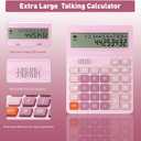 Calculators Desktop, Desk Calculator with Large 2 Line Display, Talking Basic Calculator with big Button & Adjustable Volume, 4 Function Calculators for Business, Students,School Office Supplies(Pink)
