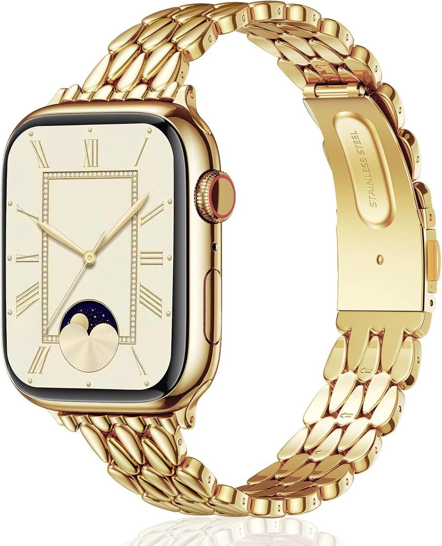 VISOOM Gold Iwatch Bands Compatible With Apple Watch Bands 38/40/41/42/44/45/46mm Women - Thin Metal Dressy Luxury Cute Designer Apple Watch Series 11 10 Se 9 8 7 6 5 4 3 2 1 Bracelet Bands for Women