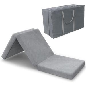 SINWEEK Tri Folding Topper with Storage Bag 3.8" Foldable Topper Foam Topper Floor Cot Topper, Guset Mat with Machine Washable Cover and Waterproof Lining, CertiPUR-US Certified 31 x 75 Inch