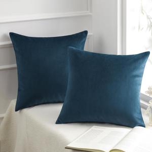 Phantoscope Pack of 2 Velvet Decorative Throw Pillow Covers Soft Solid Square Cushion Case for Couch Dark Blue 20 x 20 inches 50 x 50 cm