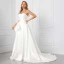 Off Shoulder Strap Lace Wedding Dress Sleeveless – Lightweight A-Line Bridal Gown with Train for Engatement Weddings L White