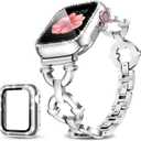 Mesime Compatible with Apple Watch Band 38mm 40mm 41mm 42mm 44mm 45mm 46mm, Women Bling Jewelry Bands with Tempered Glass Screen Protector Case, Shiny Strap for iWatch Series 11/10/9/8/7/6/5/4/3/2/1/SE