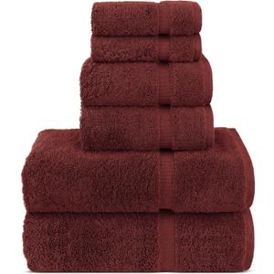 Chakir Turkish Linens Luxury Spa and Hotel Quality Premium Turkish Cotton 6-Piece Towel Set (2 x Bath Towels, 2 x Hand Towels, 2 x Washcloths) (6-Piece Towel Sets, Cranberry)