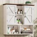 Vabches Bathroom Wall Cabinet, Farmhouse Medicine Cabinet with Double Barn Door and Adjustable Shelves, Wooden Vintage Storage Cabinet Wall Mounted for Bathroom, Kitchen Dining, Rustic White, 31.5"W x 27.95"H x 7.87"D