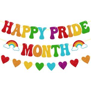 Happy Pride Month Banner LGBTQ+ Decoration Rainbow Party Decor Peace Love Pride Hope Diversity Equality Queer History Celebration Party Supplies