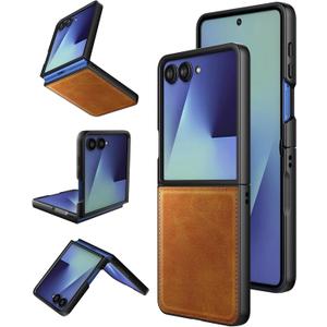 Foluu for Samsung Galaxy Z Flip 7 5G Case, Galaxy Z Flip 7 Leather Case, PU Leather + Hard PC Shell Ultra Thin Slim Durable Protective Phone Case Cover for Samsung Galaxy Z Flip7 5G 2025 (Yellow)