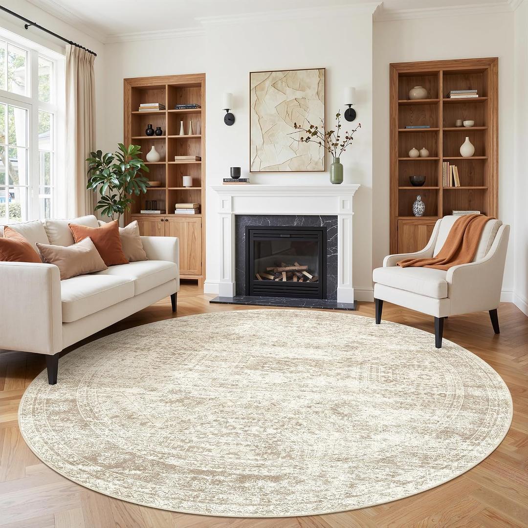 9ft Round Rug,Large Circle Rug for Dining Room Table,Beige
