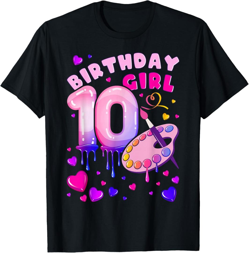 10th Birthday Girl 10 Years Painting Number 10 T-Shirt, S