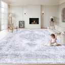 XLUEZ Area Rug 9x12 Living Room Rug, Machine Washable Vintage Distressed Medallion Rug Non-Slip Soft Low Pile Large Indoor Rugs for Bedroom Kitchen Dining Room Office(LightGrey,9'x12')