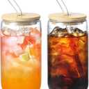 2 Pack Glass Cups with Bamboo Lids and Straws 16 oz, Gifts for Women, Drinking glasses set, Iced Coffee, Tea Cup, Cute Aesthetics Tumbler Cup, Mothers Day, Birthday Gifts for Her Mom
