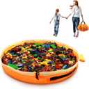 Toy Storage for Lego Play Mat Bag - Duplo Toy Organizer Storage Bag by Drawstring for Kids Tidy Toy with Lips can as Gift (Orange 47 inch) (Big)