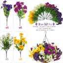 2 Set Artificial Outdoor Flowers with Hanging Baskets,24 Pcs UV Resistant Faux Petunias Flowers with Hanging Planter for Front Door Porch Spring Outside Decor (2, White,Yellow,Purple,RedViolet)
