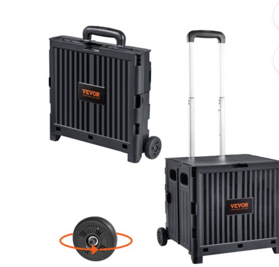 VEVOR Foldable Utility Cart, 80 lbs Load Capacity, Folding Portable Rolling Crate Handcart with Durable Heavy Duty Telescoping Handle and 2 Wheels for Travel Shopping Moving Luggage Office Use, Black