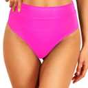 Tempt Me Women High Waisted Cheeky Bikini Bottoms Tummy Control Scrunch Butt Swim Bottom Only (Pink, L)