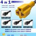6Ft Heavy-Duty 15-A Right-Angle Extension Cord,12AWG 90-Degree 15-Amp Household Plug to 20-Amp T-Type Extension Cable,5-15P to 5-20R,5-15P to 6-15R/20R,125V AC Power Extension Cord