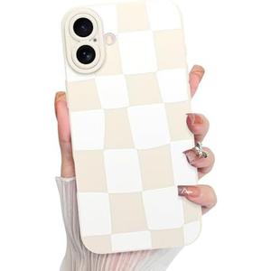 KANGHAR Compatible with iPhone 17 Case 2025, Silicone Checkered Cute Pattern, Camera Protection Soft Slim Phone Cover for Girls Women -White